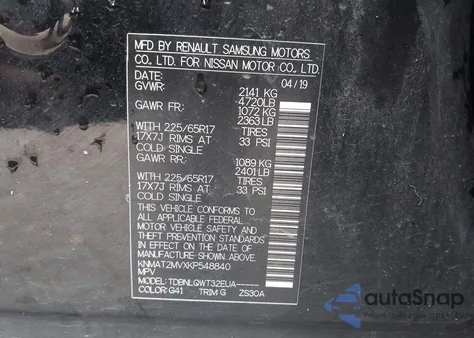 2019 Nissan Rogue Sv from USA, damaged, VIN KNMAT2MVXKP548840